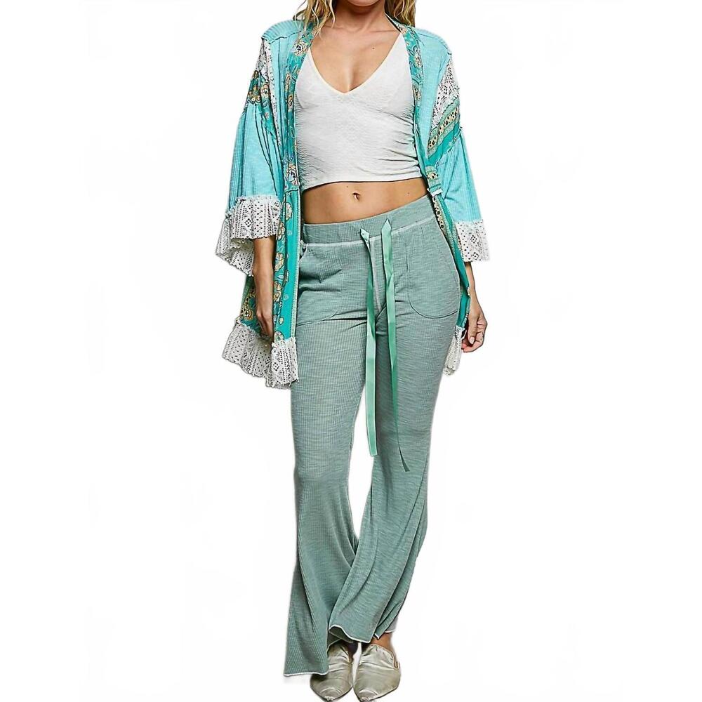 NEW POL ruffle sleeve open relaxed fit cardigan in aqua - Picture 6 of 6